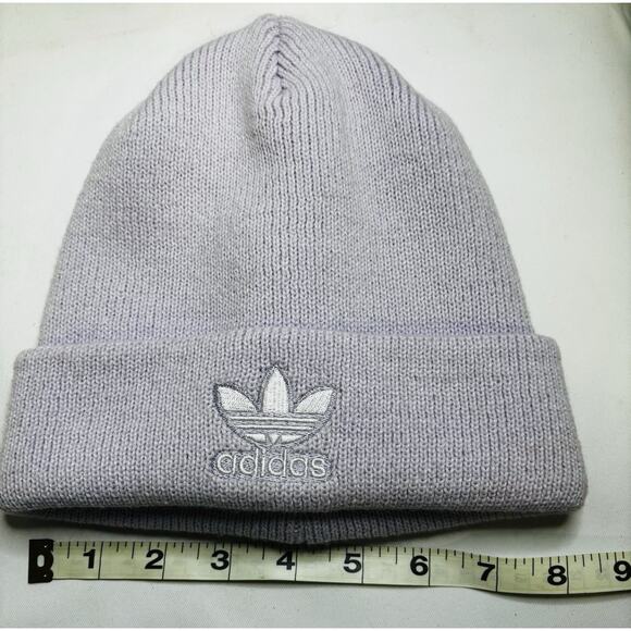 ADIDAS WOMENS LAVENDER Trefoil Logo Knit Cuffed Beanie Cap Hat NWT - Picture 4 of 5